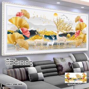 Tranh đính đá Hươu Tài Lộc LV597 kích thước 150x70cm