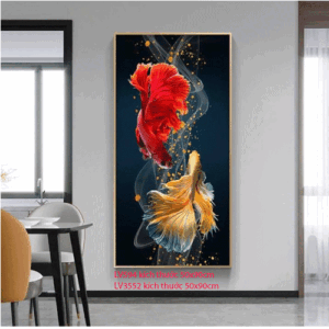 Tranh thêu chữ thập Lý Ngư Vọng Nguyệt LV3552 Kích thước 90cm x 50cm