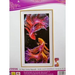 Tranh thêu chữ thập Lý Ngư Vọng Nguyệt LV3556 Kích thước 50cm x 90cm