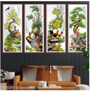 Tranh thêu chữ thập Tứ qúy bốn mùa Xuân - Hạ - Thu - Đông kích thước 150cm x 100cm