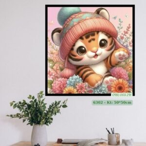 Tranh thêu chữ thập Mèo Con Đáng Yêu 6302 Kích thước 50cm x 50cm.