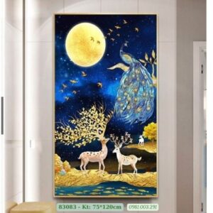 Tranh thêu Hưu Nai Tài Lộc 83083 Kích thước 75cm x 120cm