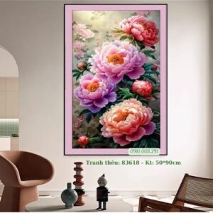 Tranh thêu chữ thập Hoa Mẫu Đơn 83618 Kích thước 50cm x 90cm