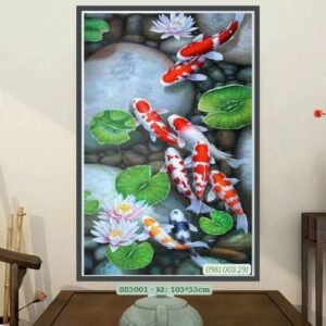 Tranh thêu chữ thập Cửu Ngư Quần Hội 885001 kích thước 105x55cm