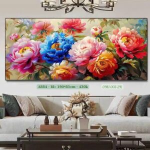 Tranh thêu chữ thập Hoa Mẫu Đơn A884 Kích thước 190cm x 85cm  .