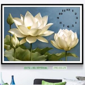 Tranh thêu chữ thập Hoa Sen Trắng E172 Kích thước 65cm x 50cm
