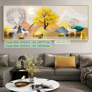 Tranh thêu chữ thập Hưu Nai Tài Lộc XW2912 kích thước 150cm x 60cm