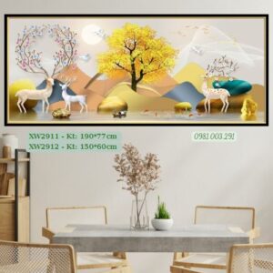 Tranh thêu chữ thập Hưu Nai Tài Lộc XW2911 kích thước 190cm x 77cm