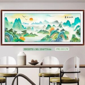 Tranh thêu chữ thập Núi Non Hữu Tình XW2970 kích thước 194cm x 75cm
