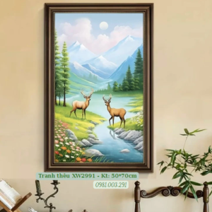 Tranh thêu chữ thập Hưu Nai Bên Suối XW2991 kích thước 50cm x 70cm