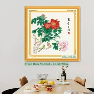 Tranh thêu chữ thập Hoa Mẫu Đơn XW3041 kích thước 50cm x 50cm