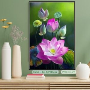 Tranh thêu chữ thập Hoa Sen E266 kích thước 60cm x 85cm