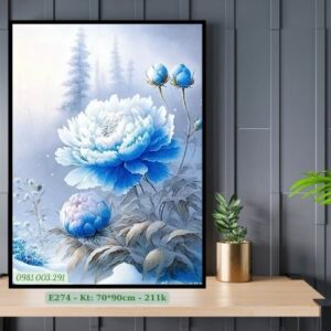 Tranh thêu chữ thập Mẫu Đơn Xanh E274 kích thước 70cm x 90cm