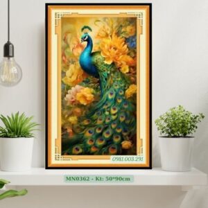 Tranh thêu chữ thập Chim Công Mẫu Đơn MN0362 kích thước 50cm x 90cm