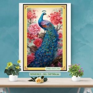 Tranh thêu chữ thập Chim Công Mẫu Đơn MN0363 kích thước 50cm x 90cm
