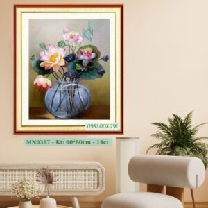Tranh thêu chữ thập Hoa Sen MN0367 kích thước 60cm x 80cm