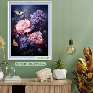 Tranh thêu chữ thập Hoa Mẫu Đơn MN0348 kích thước 50cm x 68cm