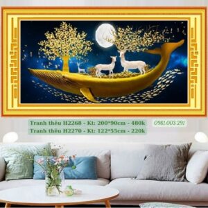 Tranh thêu chữ thập Hưu Tài Lộc H2270 Kích thước 122 x 55cm