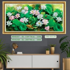 Tranh thêu chữ thập Hoa Sen MN 0268 kích thước 200 x 90cm
