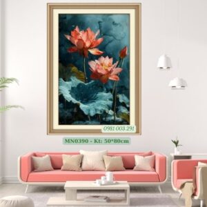 Tranh thêu chữ thập Hoa Sen MN0390 kích thước 50cm x 80cm