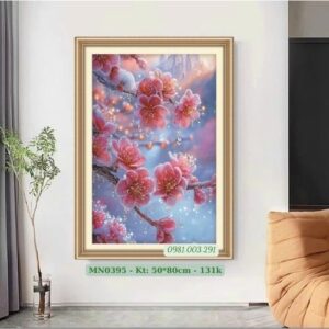 Tranh thêu chữ thập Hoa Đào MN0395 kích thước 50cm x 80cm